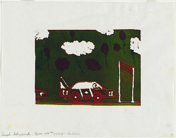 Artist: b'Jedrzejewski, Joseph.' | Title: b'not titled [car race]' | Technique: b'linocut, printed in colour, from multiple blocks'