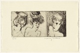 Artist: b'WALKER, Murray' | Title: b'(Three female heads)' | Technique: b'etching, printed in black ink, from one plate'