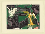 Artist: Marsden, David | Title: Rhonnis knows where | Date: 1985 | Technique: woodcut, printed in colour