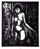 Artist: b'Taylor, John H.' | Title: b'Standing nude' | Date: 1975 | Technique: b'linocut, printed in black and grey, from two blocks'