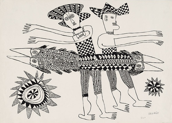 Artist: b'Kauage, Mathias.' | Title: b'not titled [couple with fish]' | Date: September 1974 | Technique: b'screenprint, printed in black ink, from one screen'