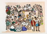 Artist: Allen, Joyce. | Title: The large ladies. | Date: 1987 | Technique: linocut, printed in black ink, from one block; hand-coloured