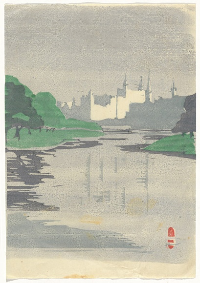 Artist: Newell, Alice | Title: Spires of St Pauls | Date: 1933 | Technique: linocut, printed in colour, from multiple blocks
