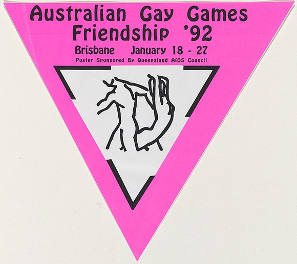 Artist: b'ACCESS 9' | Title: bAustralian Gay Games '92 | Date: 1992, January | Technique: b'screenprint, printed in pink and black ink, from two stencils'
