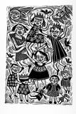 Artist: b'HANRAHAN, Barbara' | Title: b'Girls at play' | Date: 1988 | Technique: b'linocut, printed in black ink, from one block'