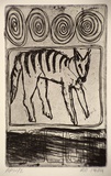 Artist: b'Daw, Robyn.' | Title: b'not titled [tiger in square with swirls]' | Date: 1989 | Technique: b'etching, printed in black ink, from one plate'