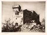 Artist: b'LINDSAY, Lionel' | Title: b'The castle, Roquebrune, South France' | Date: 1926 | Technique: b'drypoint, printed in brown ink with plate-tone, from one plate' | Copyright: b'Courtesy of the National Library of Australia'