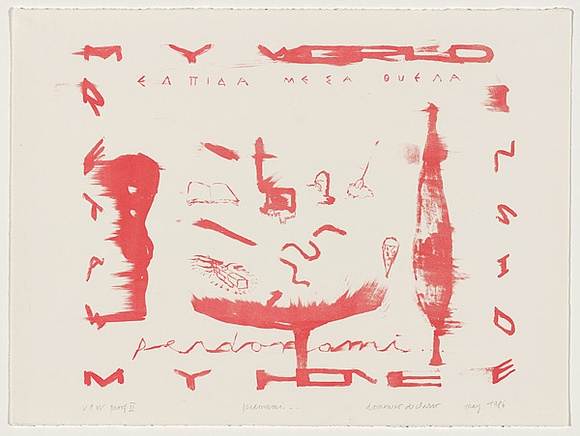 Artist: b'de Clario, Domenico.' | Title: b'Perdonami' | Date: 1986 | Technique: b'lithograph, printed in transparent pink ink, from one stone' | Copyright: b'\xc2\xa9 Domenico de Clario. Licensed by VISCOPY, Australia'