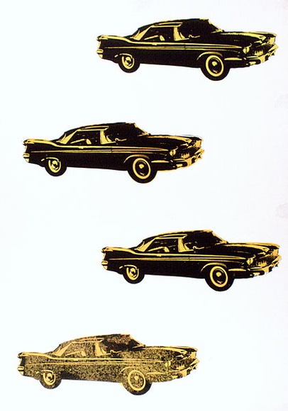 Artist: b'MERD INTERNATIONAL' | Title: b'Poster: (Four yellow cars)' | Date: 1984 | Technique: b'screenprint'