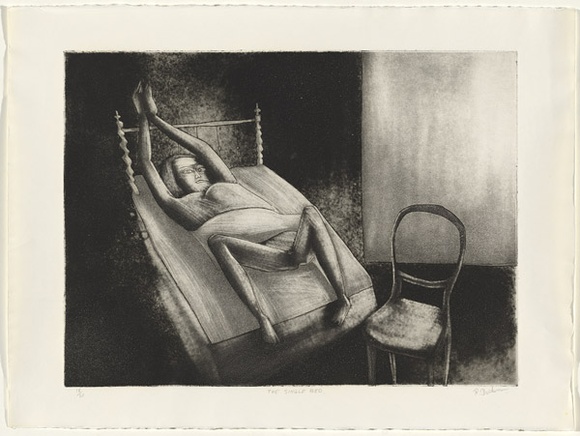 Artist: b'Dickerson, Robert.' | Title: b'The single bed.' | Date: 1970 | Technique: b'etching and aquatint, printed in black ink, from one zinc plate'