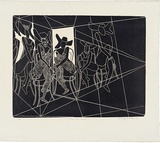 Artist: b'WALKER, Murray' | Title: b'Karen and mirrors.' | Date: 1969 | Technique: b'linocut, printed in black ink, from one block'