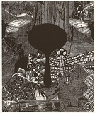 Title: On reflection I | Date: c.2006 | Technique: linocut, printed in black ink, from one block