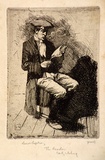 Artist: LINDSAY, Lionel | Title: The reader. | Date: c.1896 | Technique: etching and foul biting, printed in warm black ink, from one copper plate | Copyright: Courtesy of the National Library of Australia