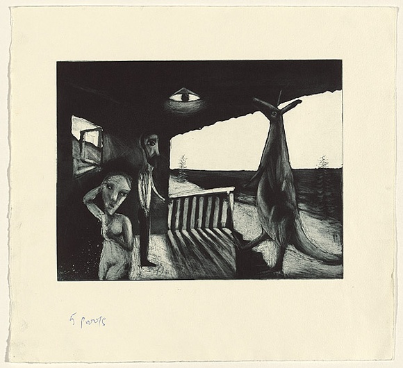 Artist: b'Shead, Garry.' | Title: b'Envoy' | Date: 1994 | Technique: b'etching and aquatint printed in blue-black ink from one plate' | Copyright: b'\xc2\xa9 Garry Shead'