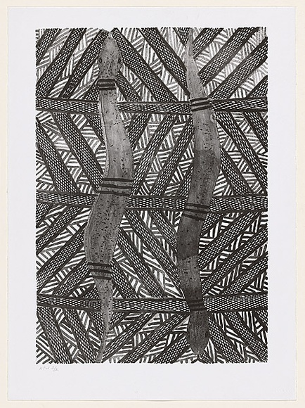 Artist: b'GURRUWIWI, Dhangal' | Title: b'Wititj (olive python)' | Date: 2001, February - March | Technique: b'lithograph, printed in black ink, from one stone'