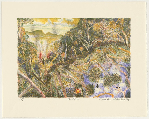 Artist: b'Robinson, William.' | Title: b'Bushfire' | Date: 1998 | Technique: b'lithograph, printed in colour, from seven stones [or plates]'