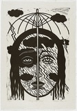 Artist: b'Klein, Deborah.' | Title: b'Rainy day face' | Date: 1997 | Technique: b'linocut, printed in black ink, from one block'