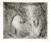 Artist: b'BOYD, Arthur' | Title: bNude walking in a creek with dog and ram's head. | Date: (1962-63) | Technique: b'etching and drypoint, printed in black ink, from one plate' | Copyright: b'Reproduced with permission of Bundanon Trust'