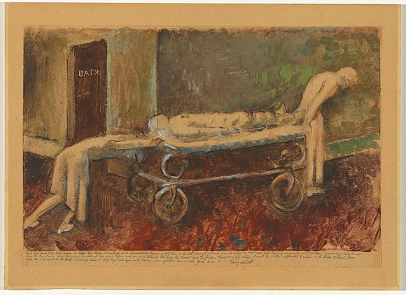 Artist: b'Bell, George..' | Title: b'The Chariot of Burden.' | Date: 1949 | Technique: b'monotype, printed in black ink, from one plate; with pastel, and oil pastel additions'