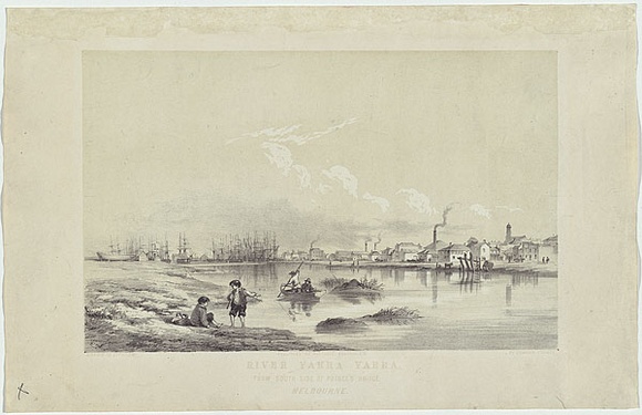 Artist: b'Thomas, Edmund.' | Title: b'River Yarra' | Date: 1853 | Technique: b'lithograph, printed in colour, from two stones (black image, light cream tint stone]'