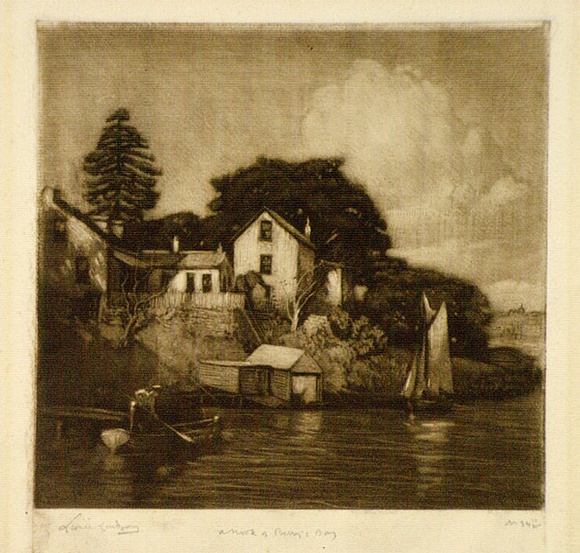 Artist: LINDSAY, Lionel | Title: A nook at Berry's Bay | Date: 1922 | Technique: mezzotint, printed in brown ink, from one plate | Copyright: Courtesy of the National Library of Australia