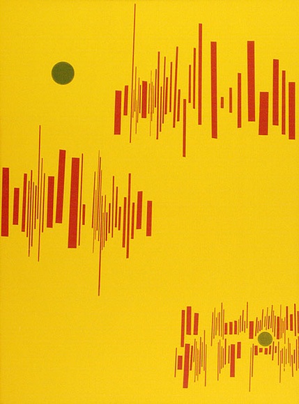 Artist: b'Tilley, Lorna.' | Title: b'(Poster of moon and stripes)' | Date: 1973 | Technique: b'screenprint, printed in colour, from multiple stencils'