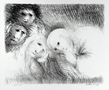 Artist: b'BOYD, Arthur' | Title: b'St Clare showing her shaven head to her family.' | Date: (1965) | Technique: b'lithograph, printed in black ink, from one plate' | Copyright: b'Reproduced with permission of Bundanon Trust'