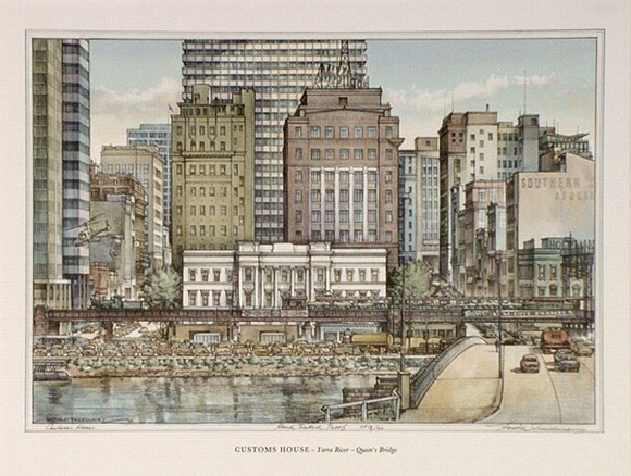 Artist: b'Freedman, Harold.' | Title: b'Customs House - Yarra River - Queens Bridge.' | Date: 1962 | Technique: b'lithograph'