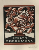 Artist: b'FEINT, Adrian' | Title: b'Bookplate: Evelyn Boekemann.' | Date: (1929) | Technique: b'wood-engraving, printed in colour, from two blocks' | Copyright: b'Courtesy the Estate of Adrian Feint'
