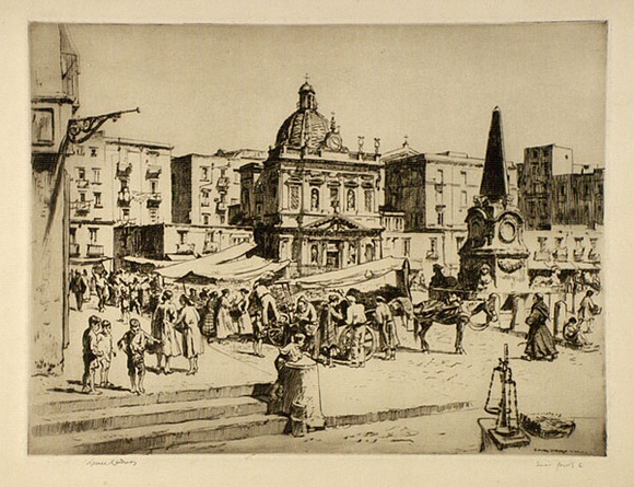 Artist: b'LINDSAY, Lionel' | Title: b'The Pescheria, Naples' | Date: 1928 | Technique: b'drypoint, printed in brown ink with plate-tone, from one plate' | Copyright: b'Courtesy of the National Library of Australia'