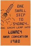Artist: UNKNOWN | Title: One small step to Sydney...A.M.S.A. Convention 1980. | Date: 1980 | Technique: screenprint, printed in black ink, from one stencil