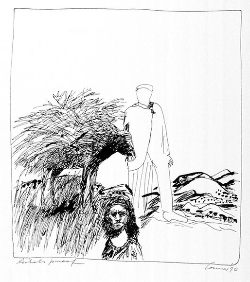Artist: b'Connor, Kevin.' | Title: b'not titled [Man with laden donkey].' | Date: 1970 | Technique: b'screenprints, printed in black ink, from one screen'