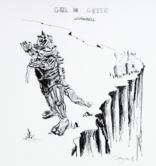 Artist: COLEING, Tony | Title: Girl in green swimmers [on cliff]. | Date: 1984 | Technique: lithograph, printed in colour, from two stones [or plates]
