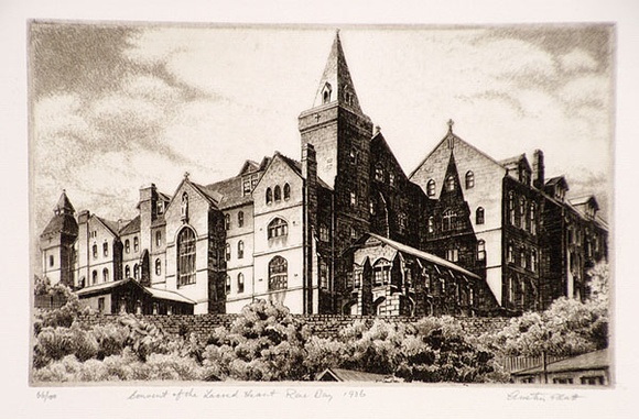 Artist: b'PLATT, Austin' | Title: b'Convent of the Sacred Heart, Rose Bay' | Date: 1936 | Technique: b'etching, printed in black ink, from one plate'