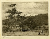 Artist: Farmer, John. | Title: The little bridge, Bruny Island, Tasmania. | Date: c.1955 | Technique: aquatint and etching, printed in brown ink with plate-tone, from one  plate