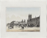 Artist: b'Alfred Morris & Co.' | Title: b'Flinders Street from the Melbourne railway station.' | Date: 1863-64 | Technique: b'lithograph, printed in colour, from two stones'