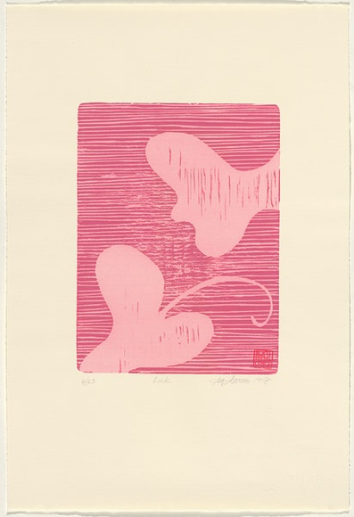 Artist: b'Tabacco, Wilma.' | Title: b'Lick' | Date: 1997 | Technique: b'woodcut, printed in clour, from two blocks'
