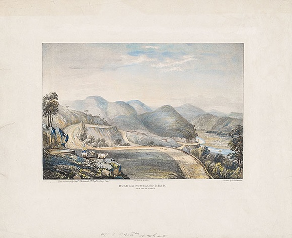 Artist: Westmacott, Robert Marsh. | Title: Road near Portland Head. New South Wales | Date: 1838 | Technique: lthograph, printed in black ink, from one stone; hand coloured