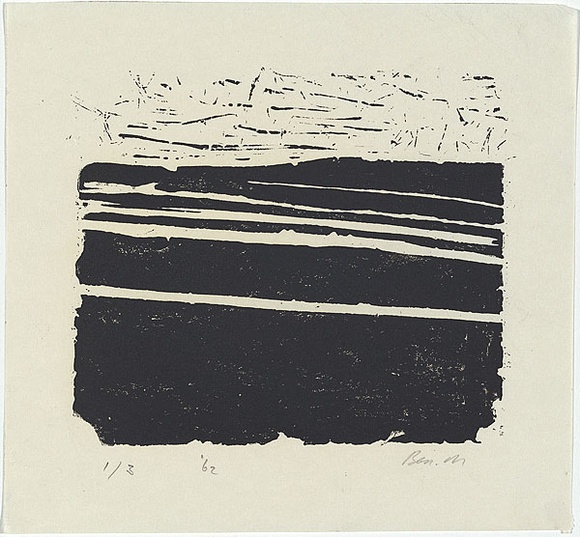 Artist: b'MADDOCK, Bea' | Title: b'Shore' | Date: 1962 | Technique: b'plaster-cut, printed in black ink by hand-burnishing, from one plaster block'