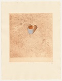 Artist: b'Storrier, Tim.' | Title: b'The blue mug.' | Date: 1977 | Technique: b'softground etching, printed in brown ink, from one plate; hand-coloured' | Copyright: b'\xc2\xa9 Tim Storrier'