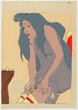 Artist: UNKNOWN | Title: not titled  [Student print, Woman shooting up] | Date: 1978 | Technique: screenprint, printed in colour, from multiple stencils