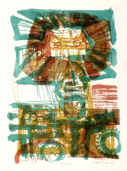 Artist: b'WICKS, Arthur' | Title: b'Warrior' | Date: 1967 | Technique: b'lithograph, printed in colour, from multiple stones [or plates]'