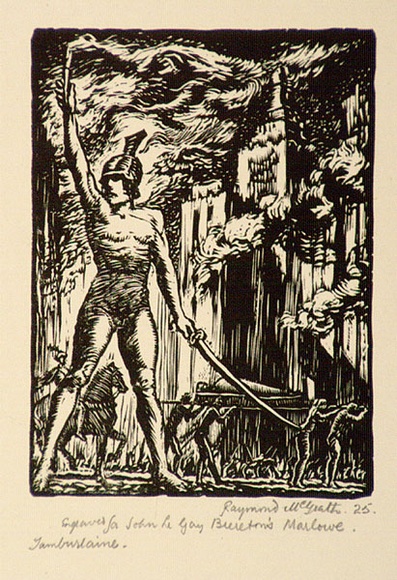 Artist: b'McGrath, Raymond.' | Title: b'Techelies, draw thy sword.' | Date: 1925 | Technique: b'wood-engraving, printed in black ink, from one block'