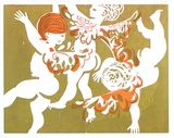Artist: Stringer, John. | Title: Greeting card: (three putti). | Date: (1962) | Technique: linocut, printed in colour, from multiple blocks