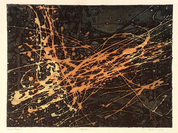 Artist: b'Backen, Earle.' | Title: b'Combat.' | Date: 1959 | Technique: b'deep etch, printed in intaglio and relief in colour, from one plate'