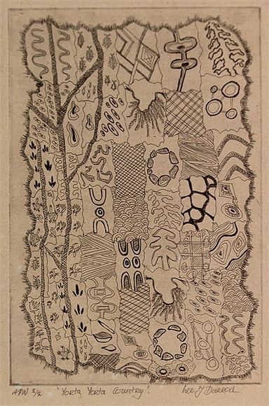 Artist: b'Darroch, Lee J.' | Title: b'Yorta Yorta country' | Date: 2000, December | Technique: b'etching, printed in black ink, from one plate' | Copyright: b'\xc2\xa9 Lee Darroch, artist'