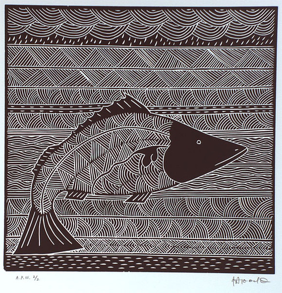 Artist: b'Nargoodah, John.' | Title: b'Fish' | Date: 1999, September | Technique: b'linocut, printed in black ink, from one block'