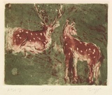 Artist: b'Bragge, Anita.' | Title: b'Deer' | Date: 1998, September | Technique: b'etching, printed in brown and green ink, from two plates'