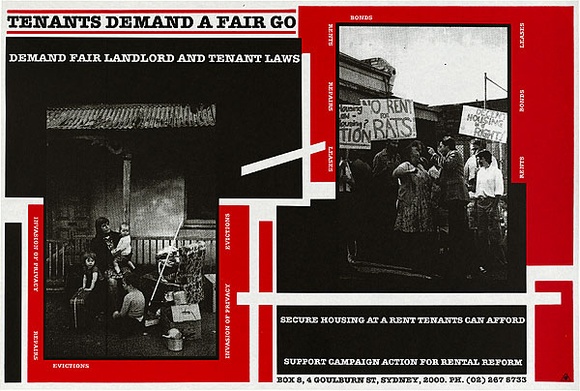 Artist: b'REDBACK GRAPHIX' | Title: b'Tenants demand a fair go!' | Date: 1986 | Technique: b'screenprint, printed in colour, from two stencils'