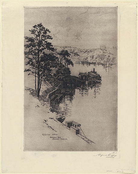 Artist: b'Coffey, Alfred.' | Title: b'Kirribilli Wharf, Neutral Bay, Sydney Harbour.' | Date: 1914 | Technique: b'etching and aquatint, printed in black ink with plate-tone, from one plate'